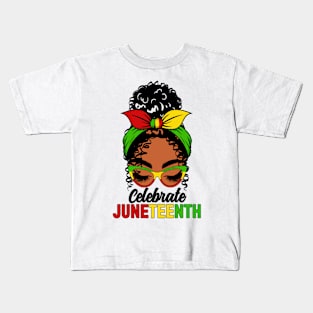 Celebrate Juneteenth Women Girl Messy Bun Kids T-Shirt